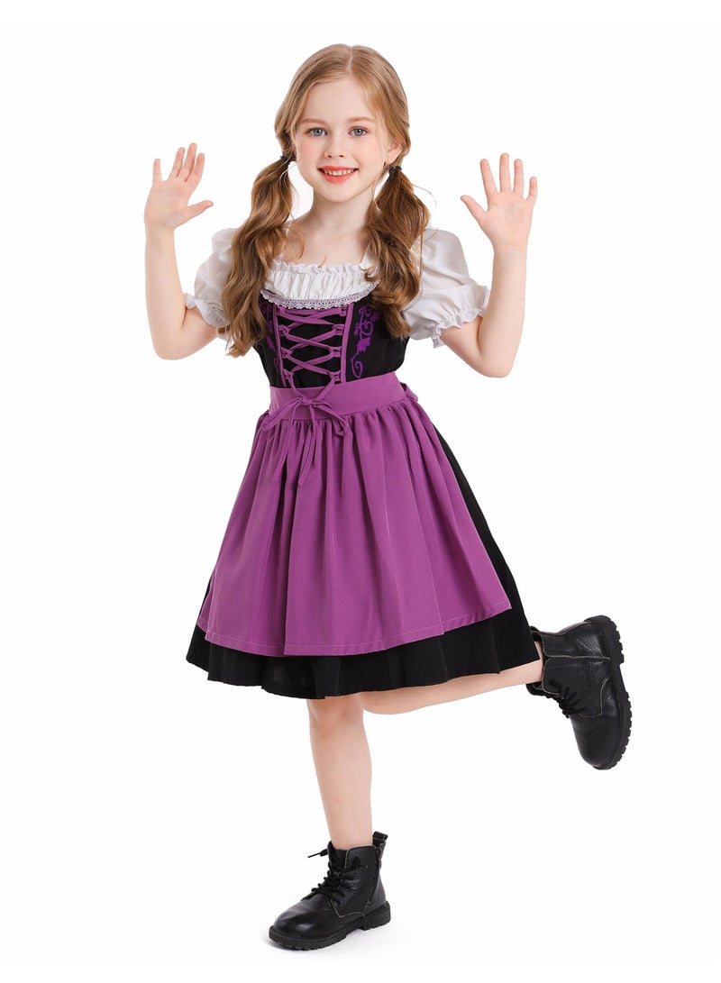 NIBEMINENT German Oktoberfest Dirndl Dress for Girls | Traditional Bavarian Costume Set with Apron | 2-Piece Beer Festival Outfit for Halloween, Cosplay, Themed Parties (Ages 3-16 Years) - Image 4